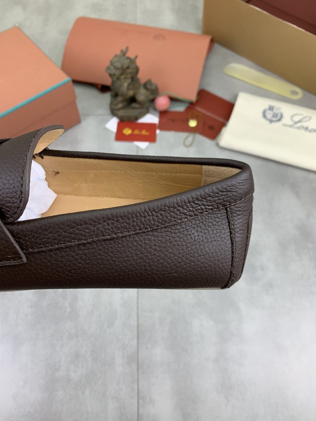 Loro Piana Dark Brown Metal-Bit Loafers — detail