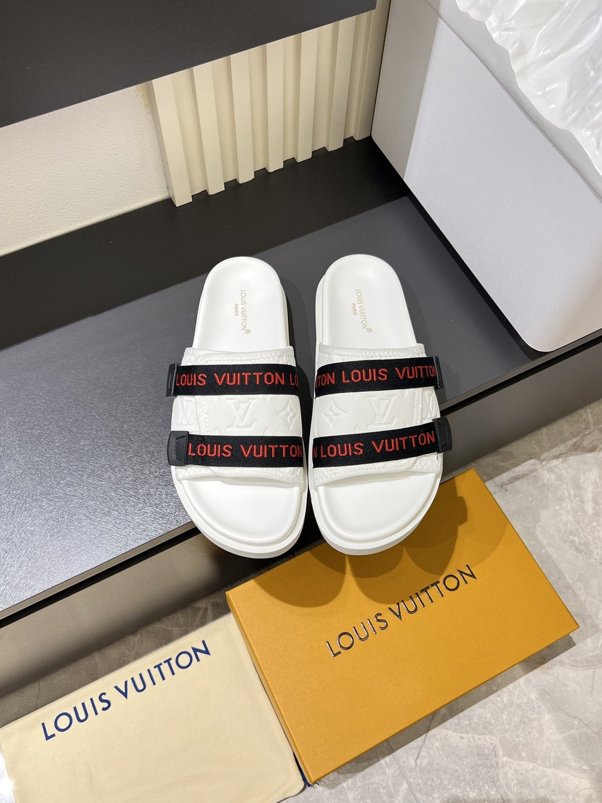 Louis Vuitton Wide Strap Slide Sandals — front