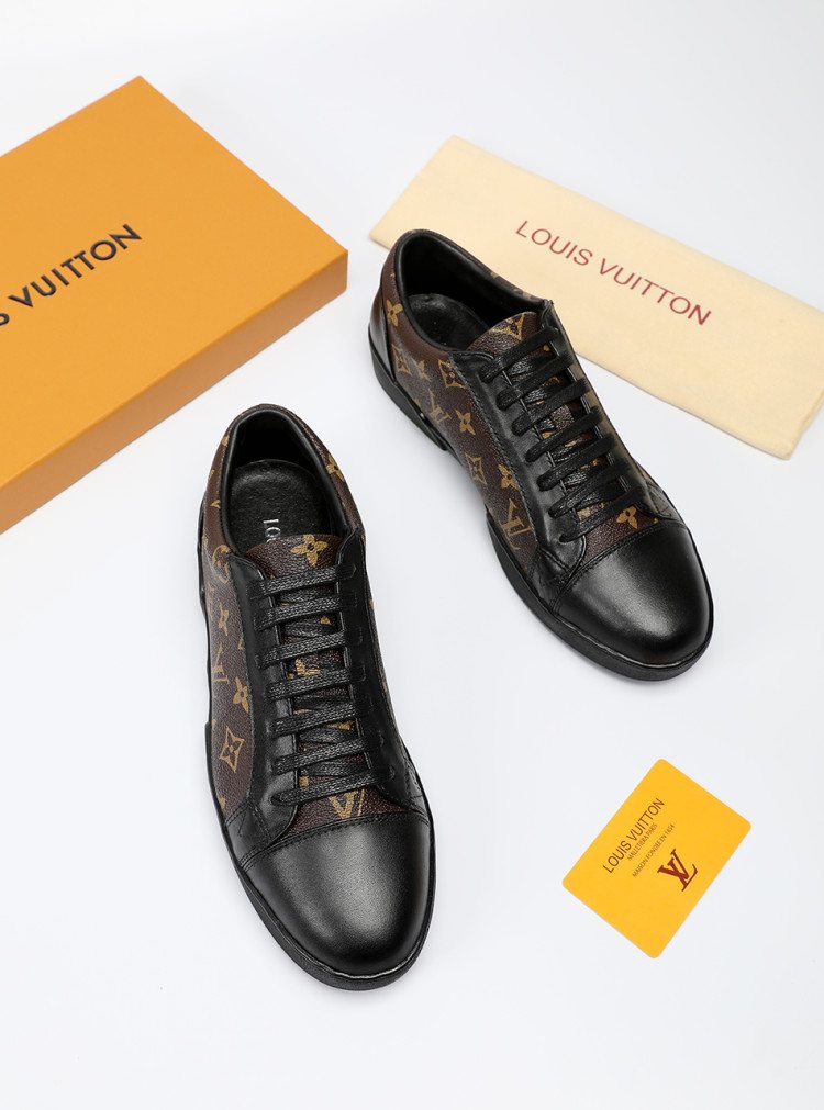 Louis Vuitton Black Monogram Panel Sneakers — front
