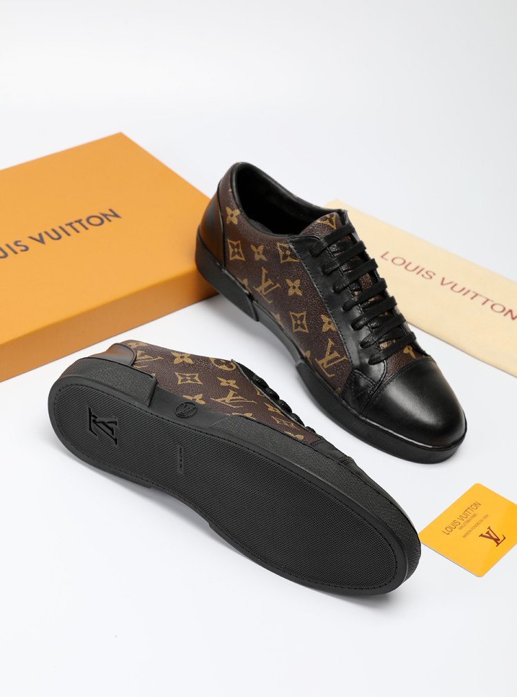 Louis Vuitton Black Monogram Panel Sneakers — side