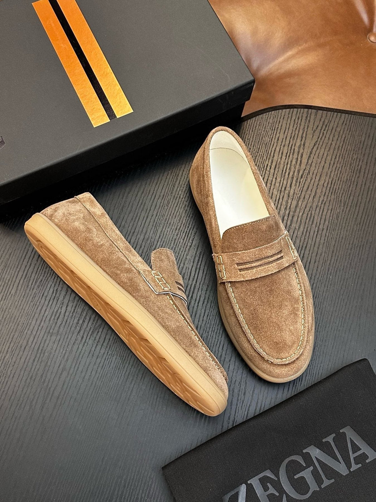 Zegna Suede Slip-On Loafers — front