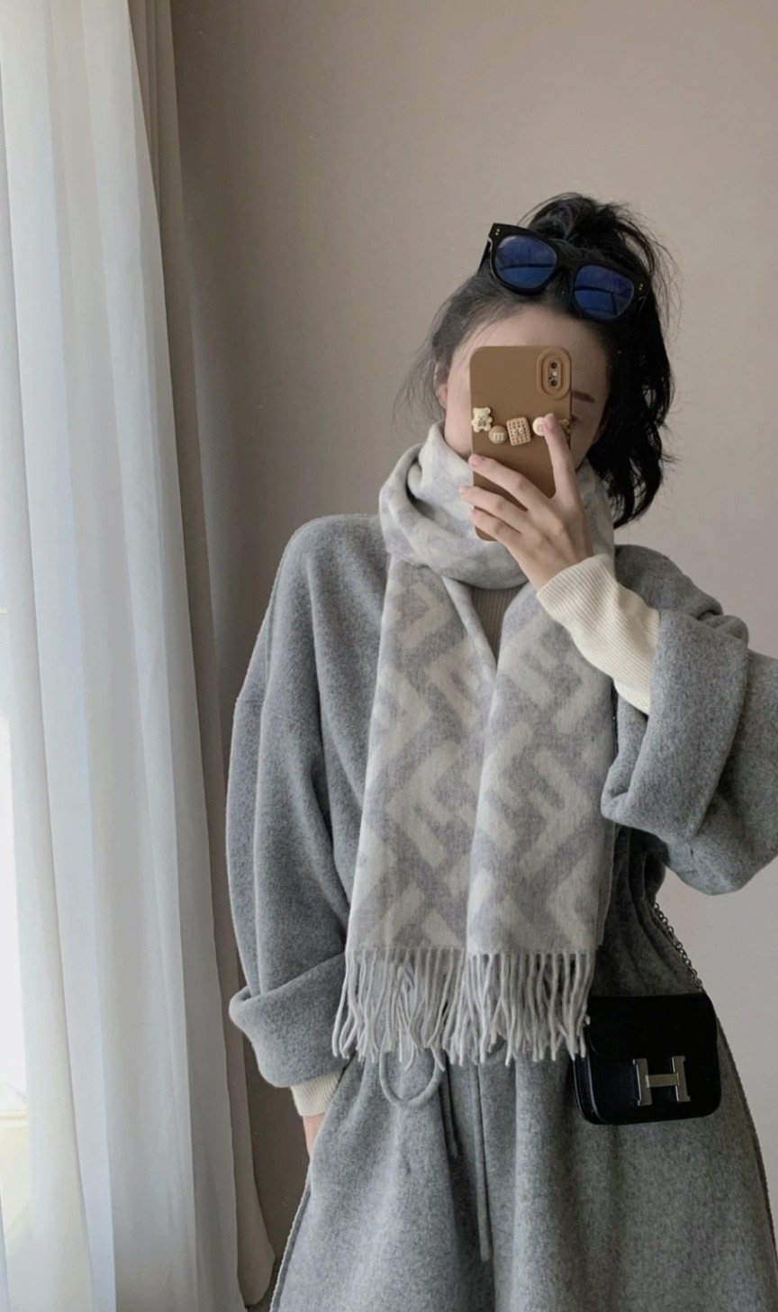 Fendi Geometric Fringed Scarf — model
