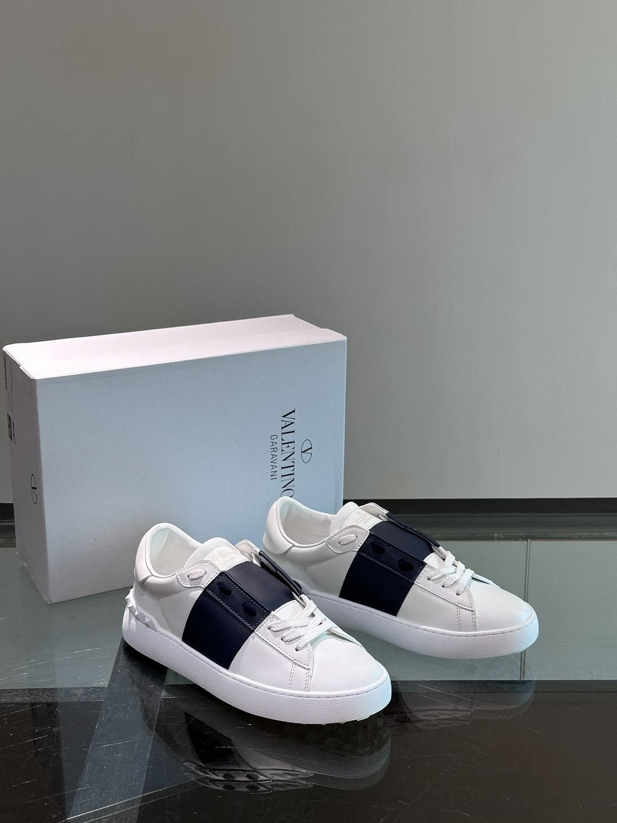 Valentino White Black Strap Low-Top Sneakers — front