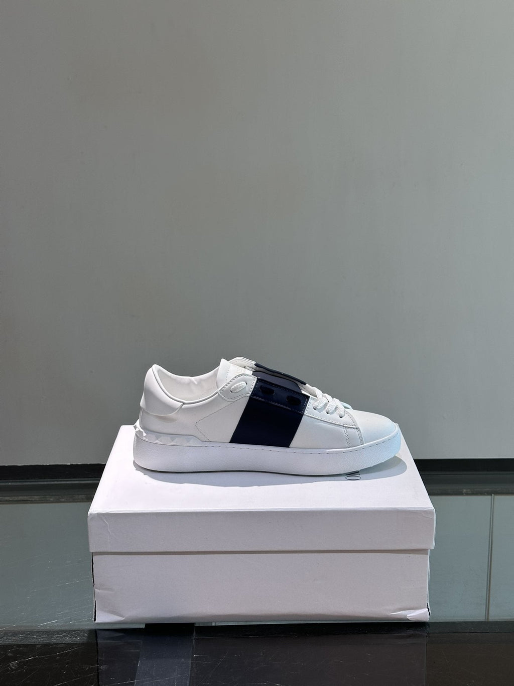 Valentino White Black Strap Low-Top Sneakers — side