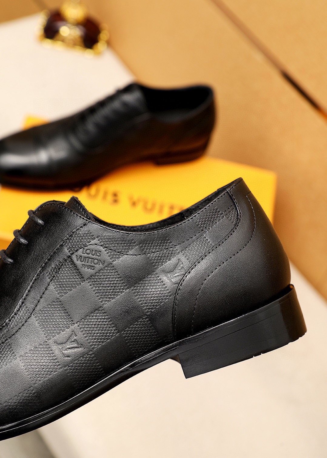 Louis Vuitton Black Embossed Lace-Up Dress Shoes — back