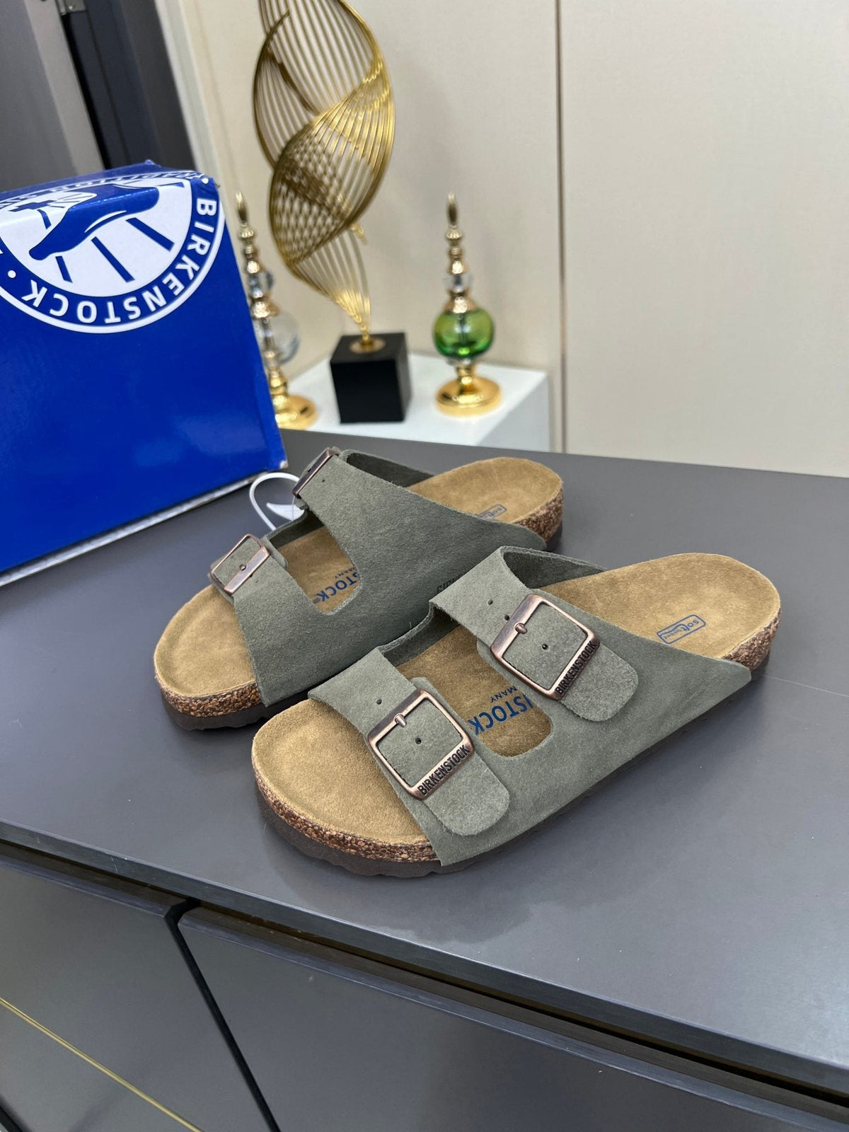 Birkenstock Two-Strap Buckle Slide Sandals — front