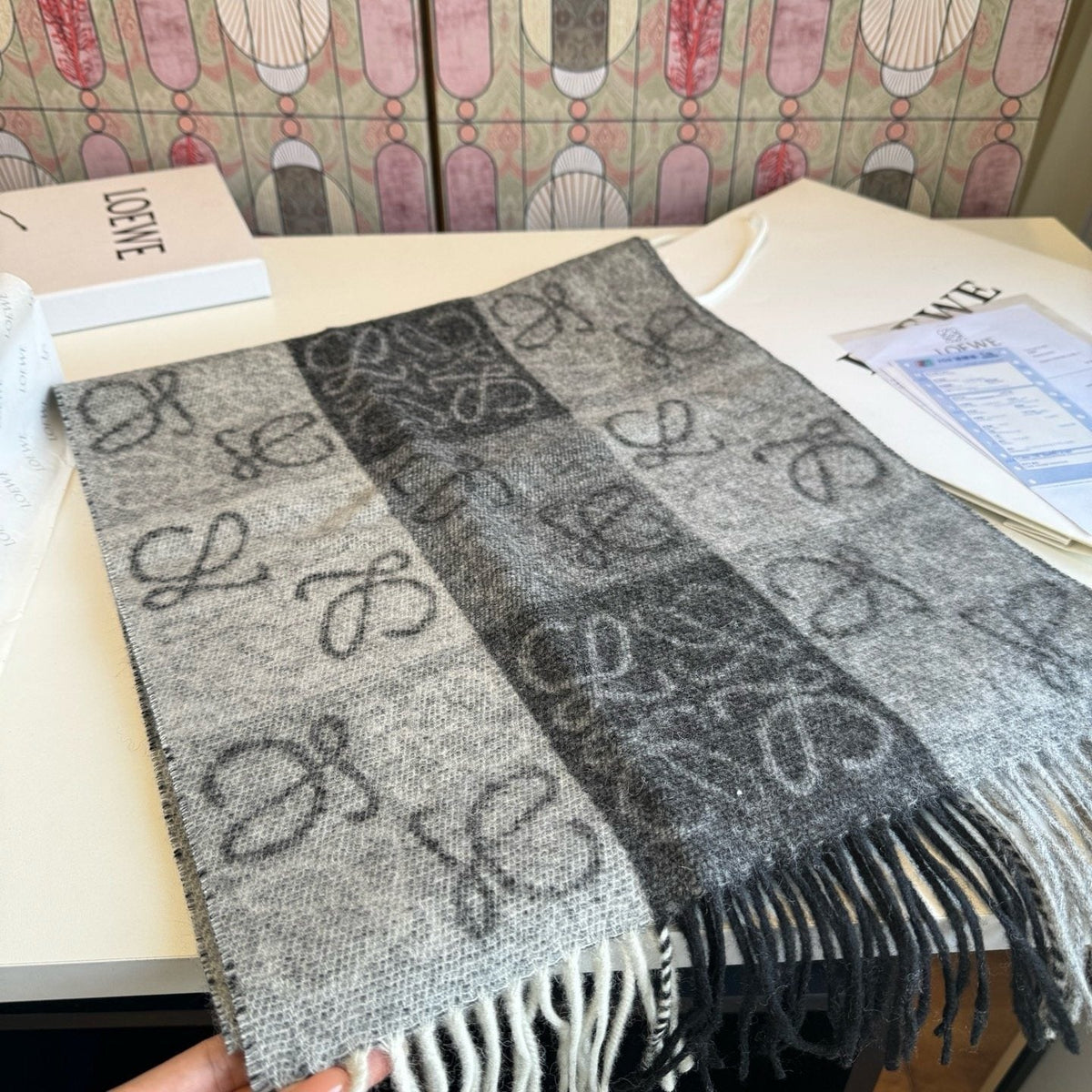 Loewe Fringed Patterned Scarf — front