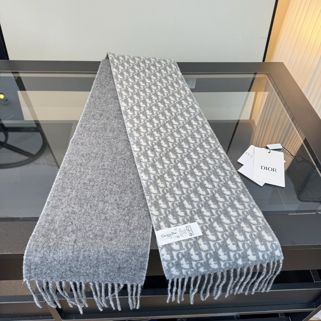 Dior Two-Tone Monogram Fringed Scarf — front