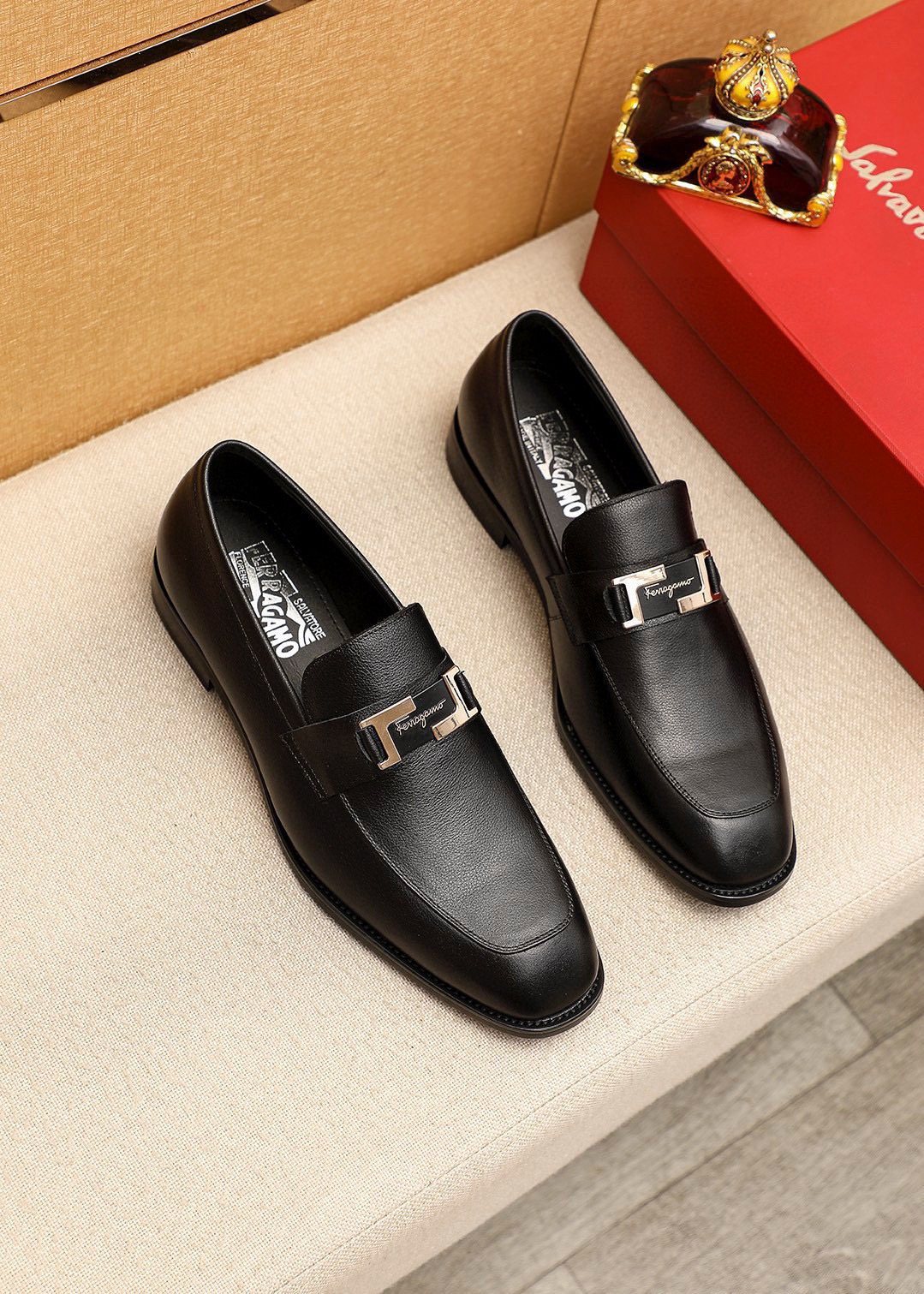 Ferragamo Black Buckle Loafers — hero