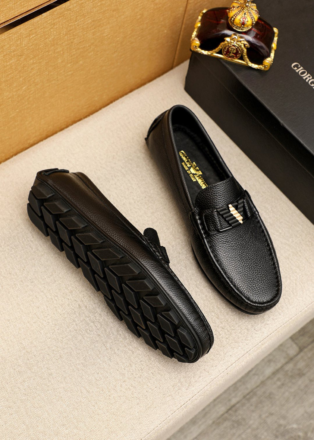 Black Leather Driving Loafers — front