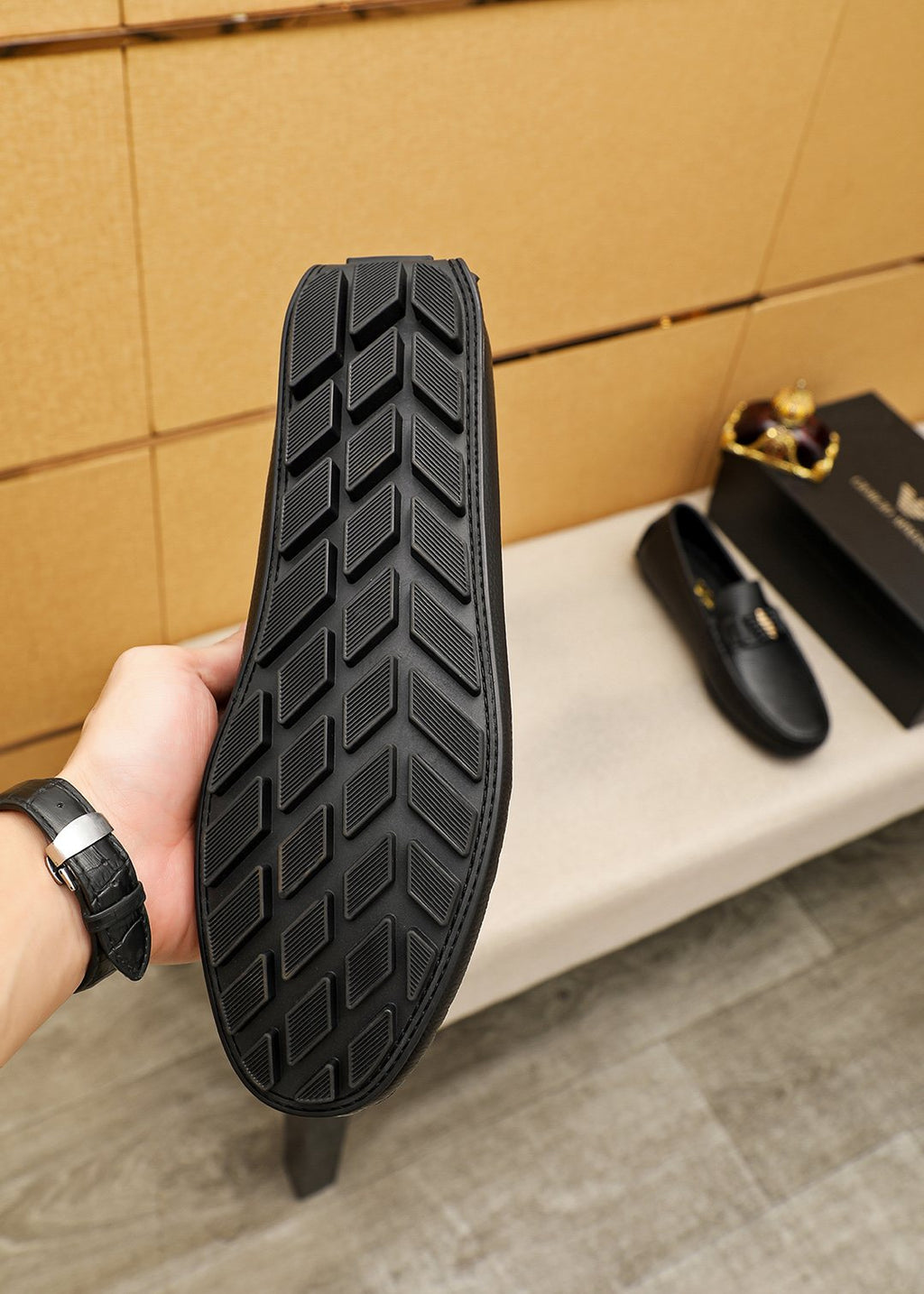 Black Leather Driving Loafers — detail