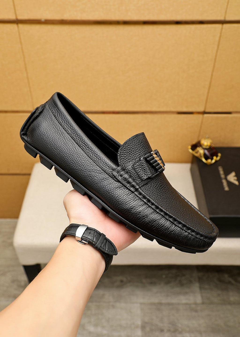 Black Leather Driving Loafers — side
