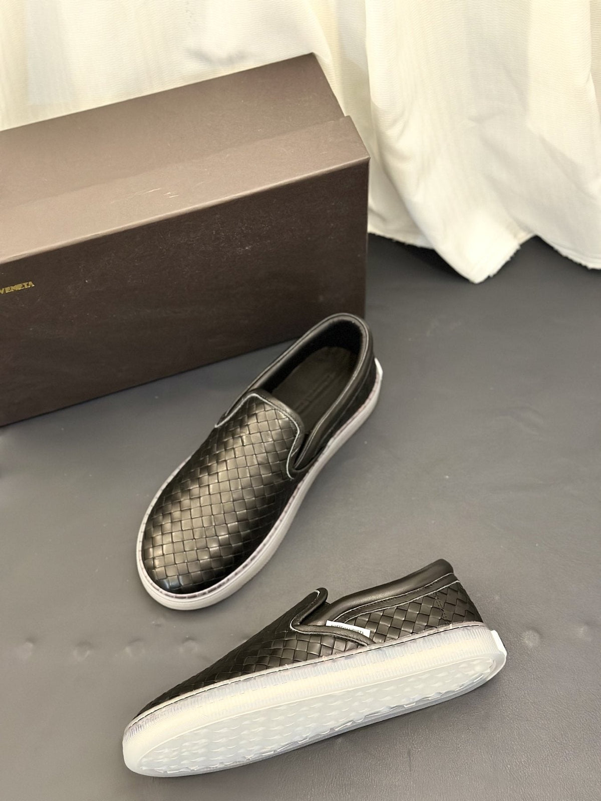 Bottega Veneta Woven Slip-On Sneakers — side