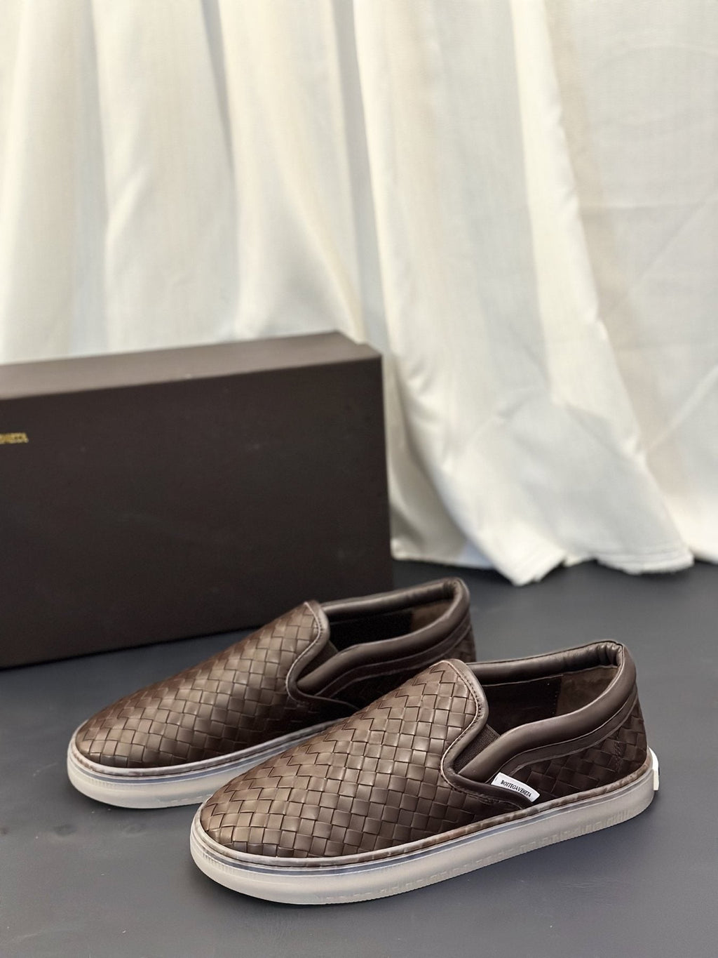 Bottega Veneta Woven Slip-On Sneakers — side