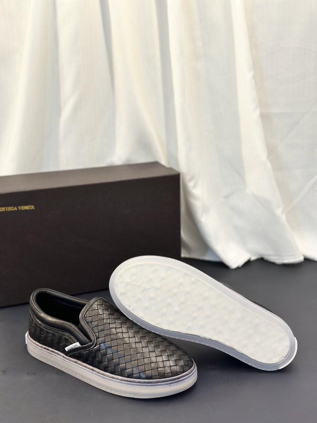 Bottega Veneta Woven Slip-On Sneakers — side