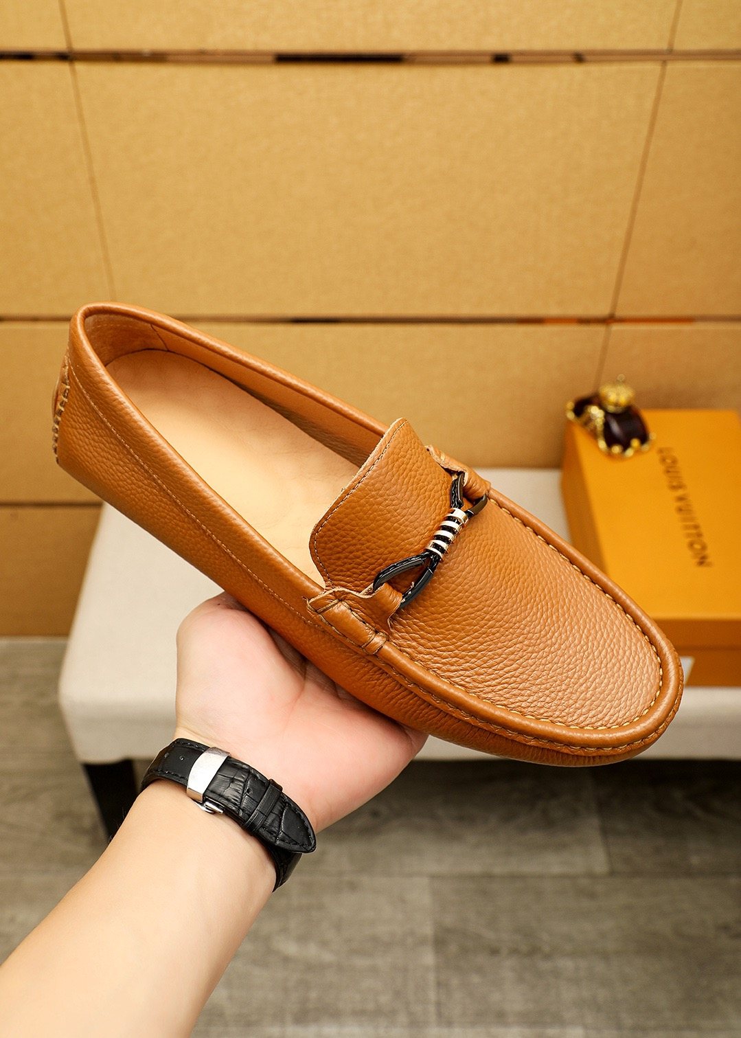 Louis Vuitton Pebble-Grain Bit Loafers — side