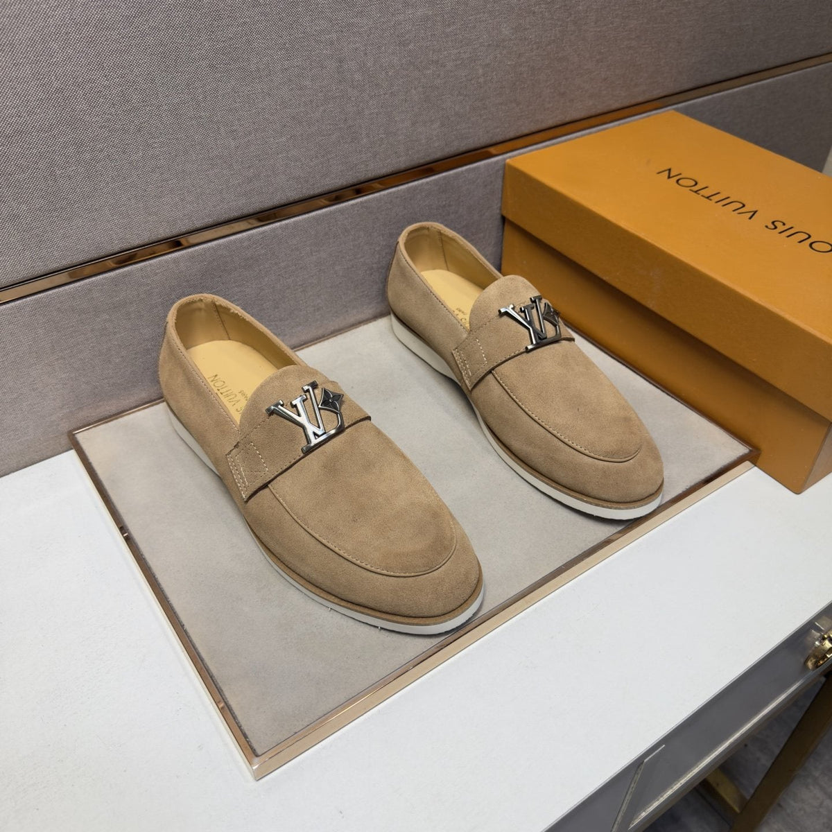 Louis Vuitton Metal-Accent Slip-On Loafers — front
