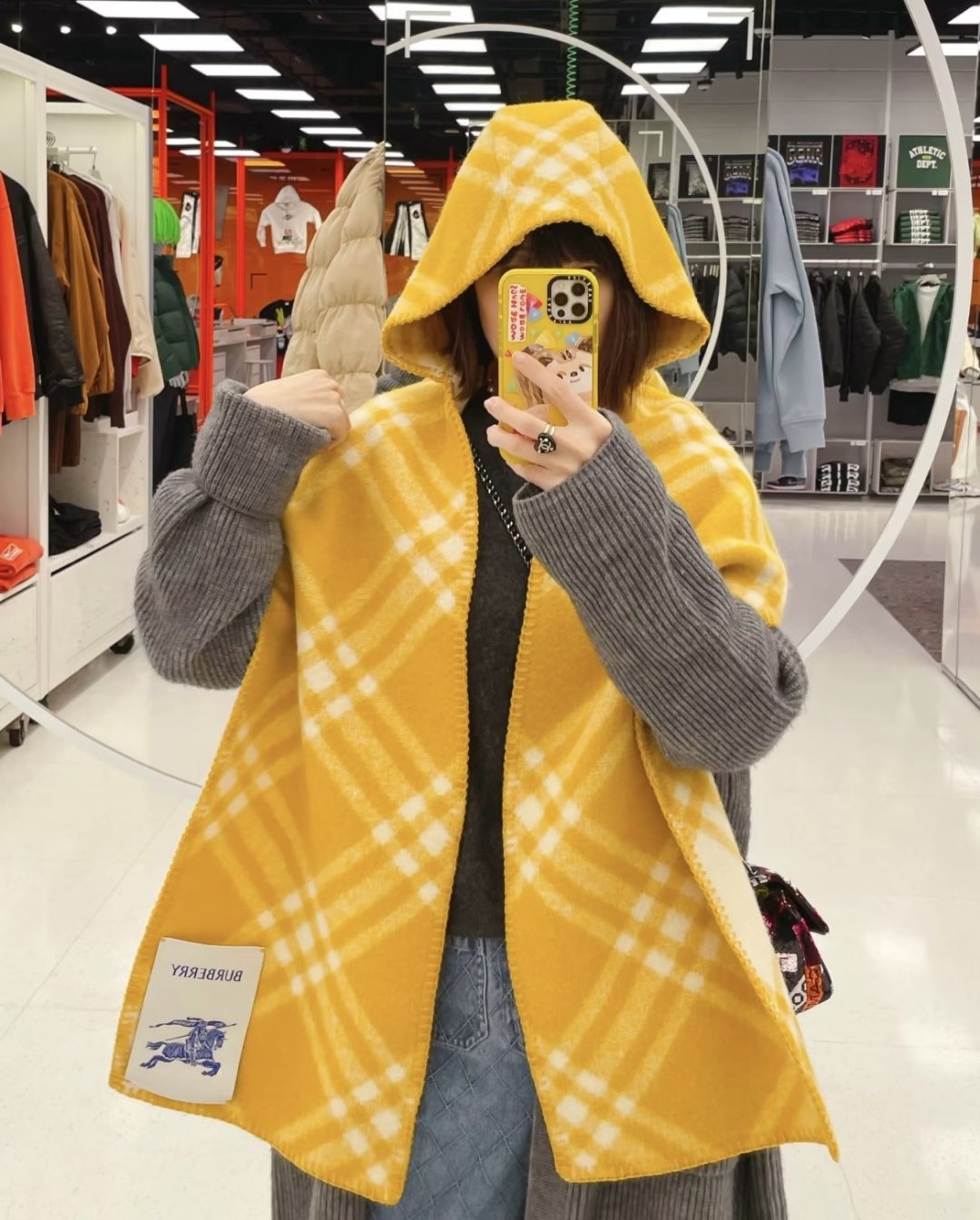 Plaid Hooded Scarf Wrap — model