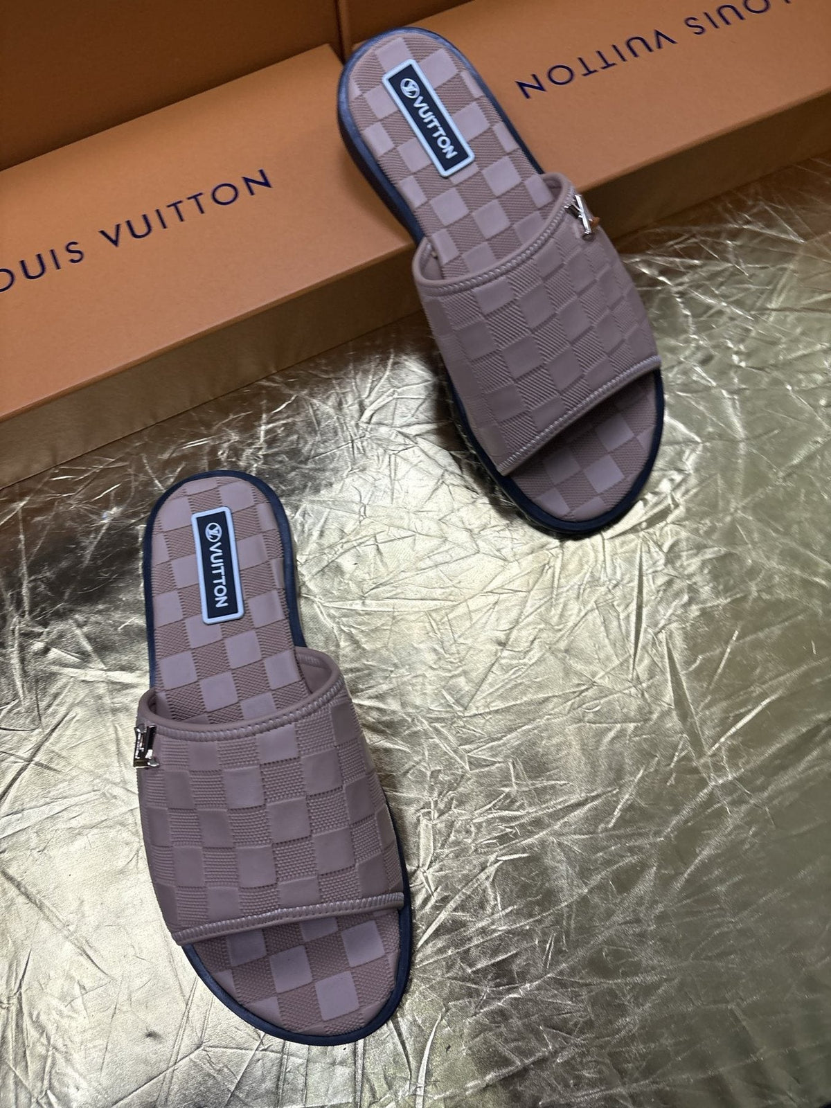 Louis Vuitton Checker-Pattern Slide Sandals — side