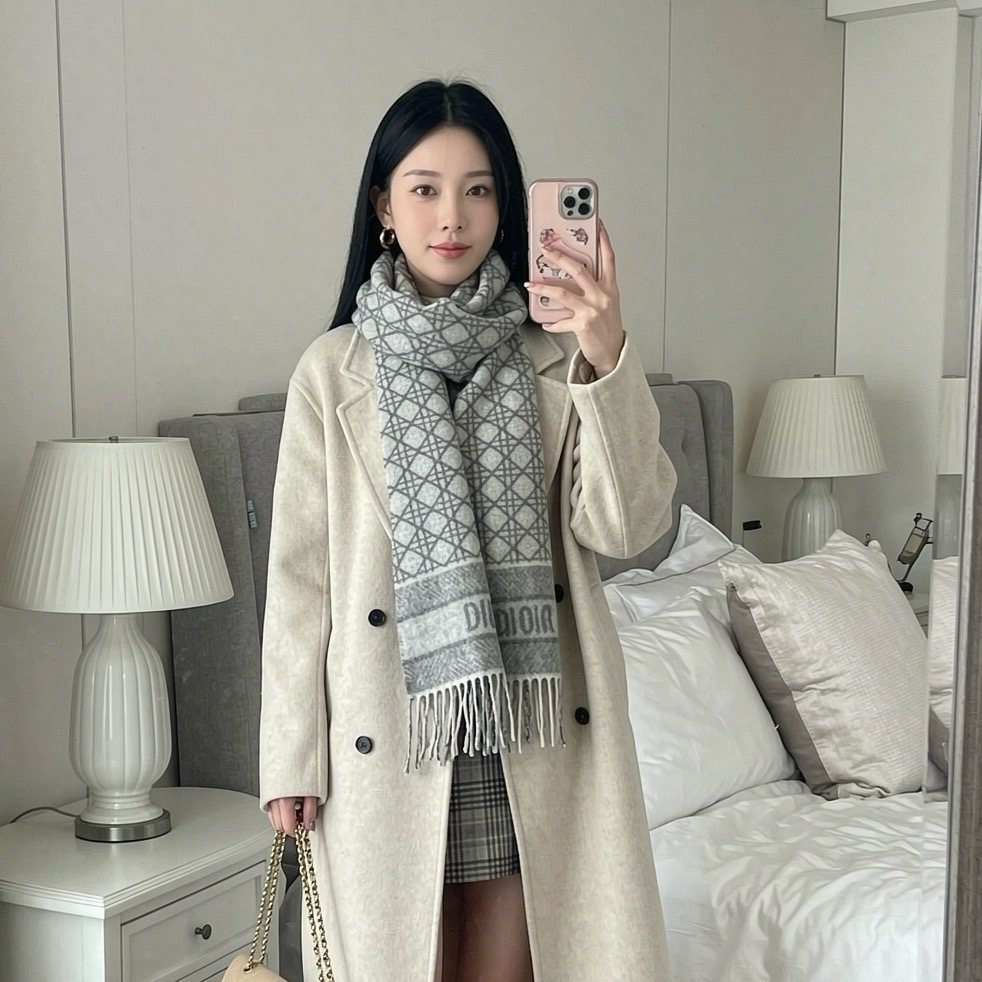 Dior Geometric Fringe Scarf — model