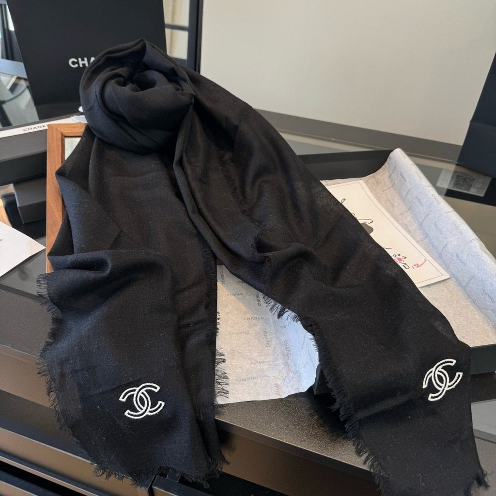 Chanel Fringe-Trim Cashmere Scarf — side