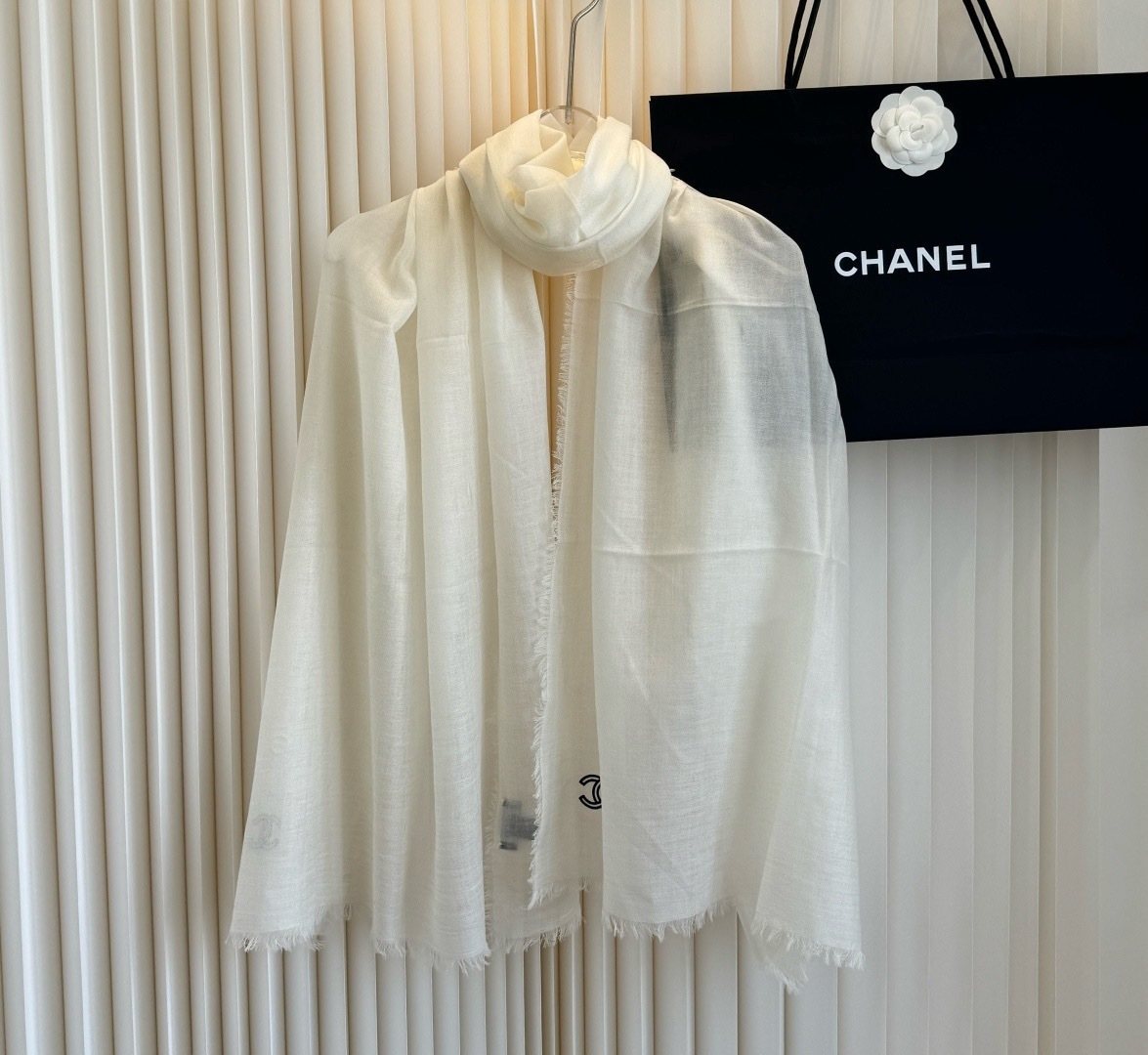 Chanel Fringe-Trim Cashmere Scarf — front