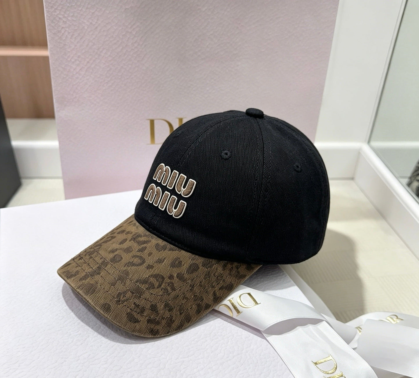 MIU MIU Leopard Brim Baseball Cap