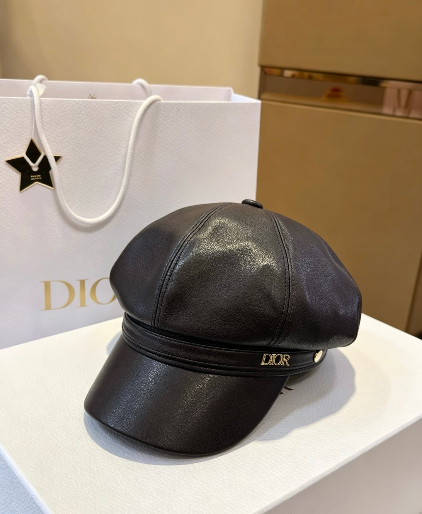 DIOR Leather Newsboy Cap